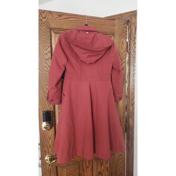 Vintage 80s Retro Dusty Rose Pink Plaid Lined Midi Trench Coat w/ Over-Vest PS - Picture 6 of 12